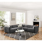 Canapé d'angle 5 pièces Conjure Channel en velours capitonné haute performance