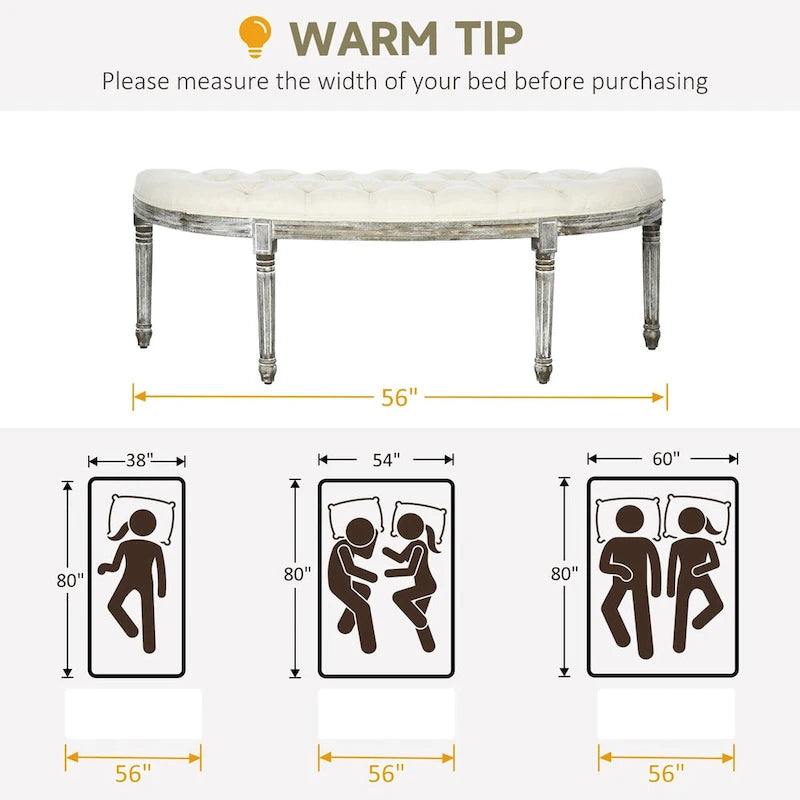 Banc de lit semi-circulaire avec motif capitonné