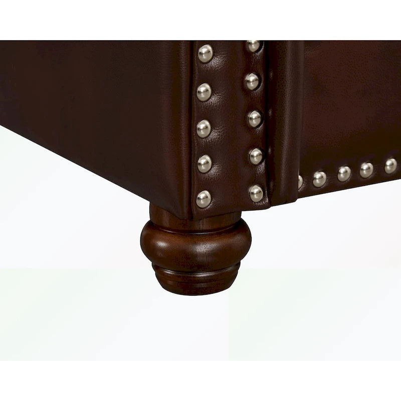 Canapé 3 places avec pieds en bois d'hévéa et finition cloutée