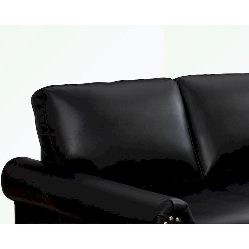 Canapé 3 places avec pieds en bois d'hévéa et finition cloutée