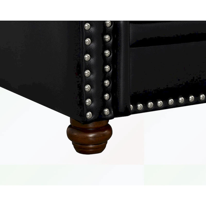 Canapé 3 places avec pieds en bois d'hévéa et finition cloutée