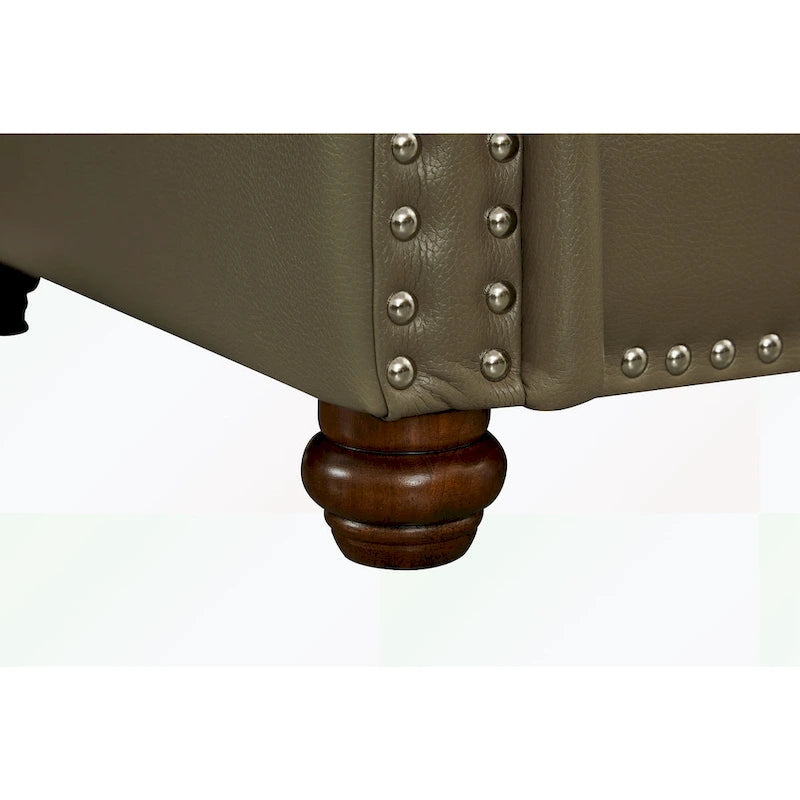 Canapé 3 places avec pieds en bois d'hévéa et finition cloutée