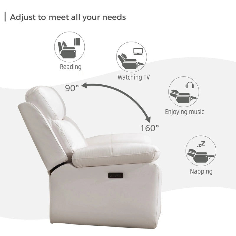 Canapé inclinable électrique avec chargeur sans fil, lampe de lecture, éclairage LED pour salon, revêtement en similicuir, port secteur/USB, porte-gobelet, noir