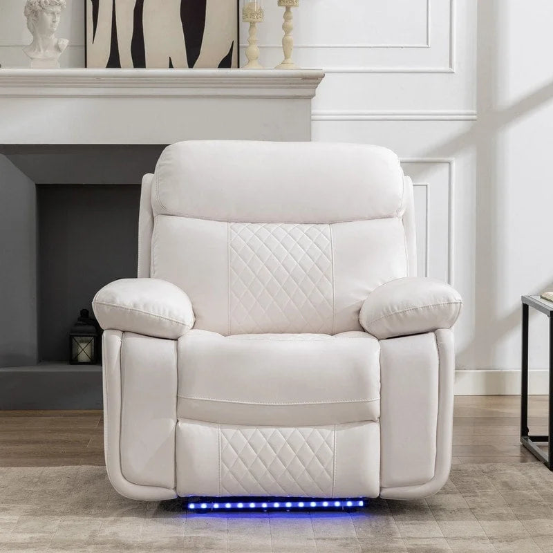 Canapé inclinable électrique avec chargeur sans fil, lampe de lecture, éclairage LED pour salon, revêtement en similicuir, port secteur/USB, porte-gobelet, noir