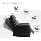Canapé inclinable électrique avec chargeur sans fil, lampe de lecture, éclairage LED pour salon, revêtement en similicuir, port secteur/USB, porte-gobelet, noir