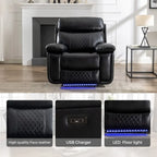 Canapé inclinable électrique avec chargeur sans fil, lampe de lecture, éclairage LED pour salon, revêtement en similicuir, port secteur/USB, porte-gobelet, noir