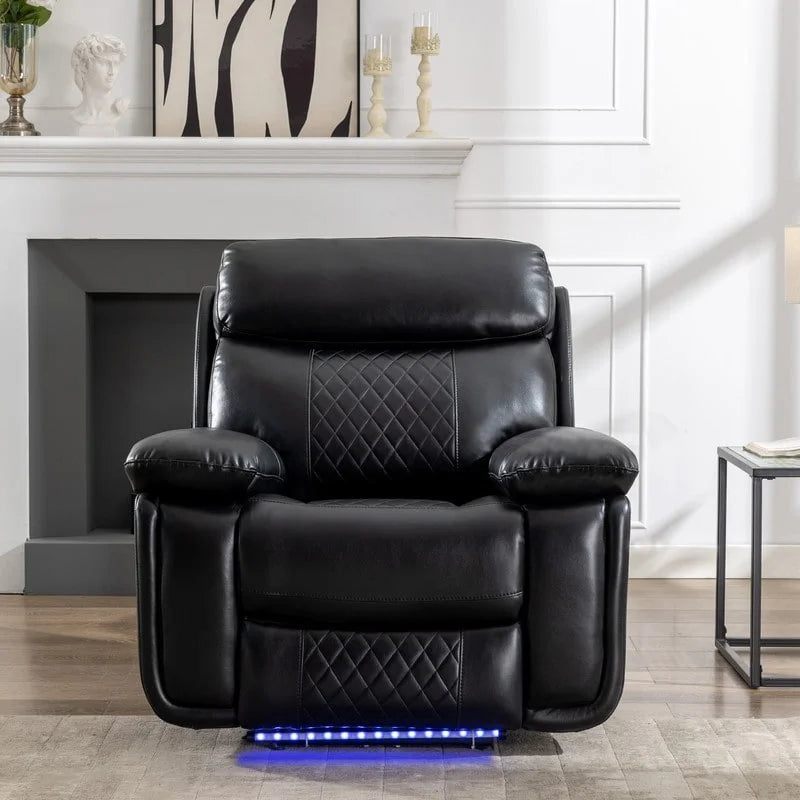 Canapé inclinable électrique avec chargeur sans fil, lampe de lecture, éclairage LED pour salon, revêtement en similicuir, port secteur/USB, porte-gobelet, noir