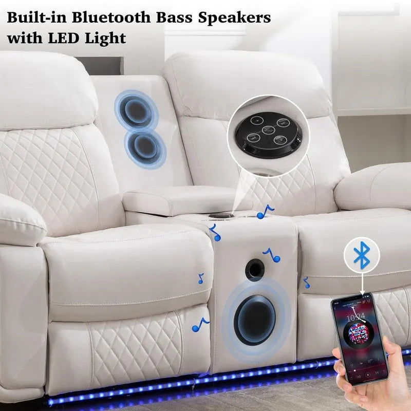 Canapé inclinable électrique avec chargeur sans fil, lampe de lecture, éclairage LED pour salon, revêtement en similicuir, port secteur/USB, porte-gobelet, noir