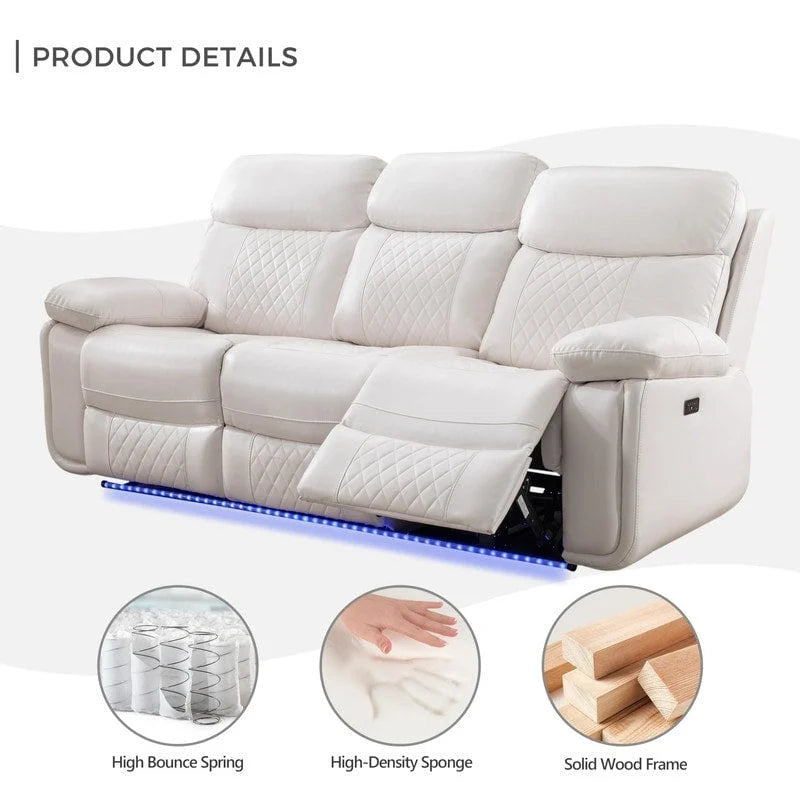 Canapé inclinable électrique avec chargeur sans fil, lampe de lecture, éclairage LED pour salon, revêtement en similicuir, port secteur/USB, porte-gobelet, noir