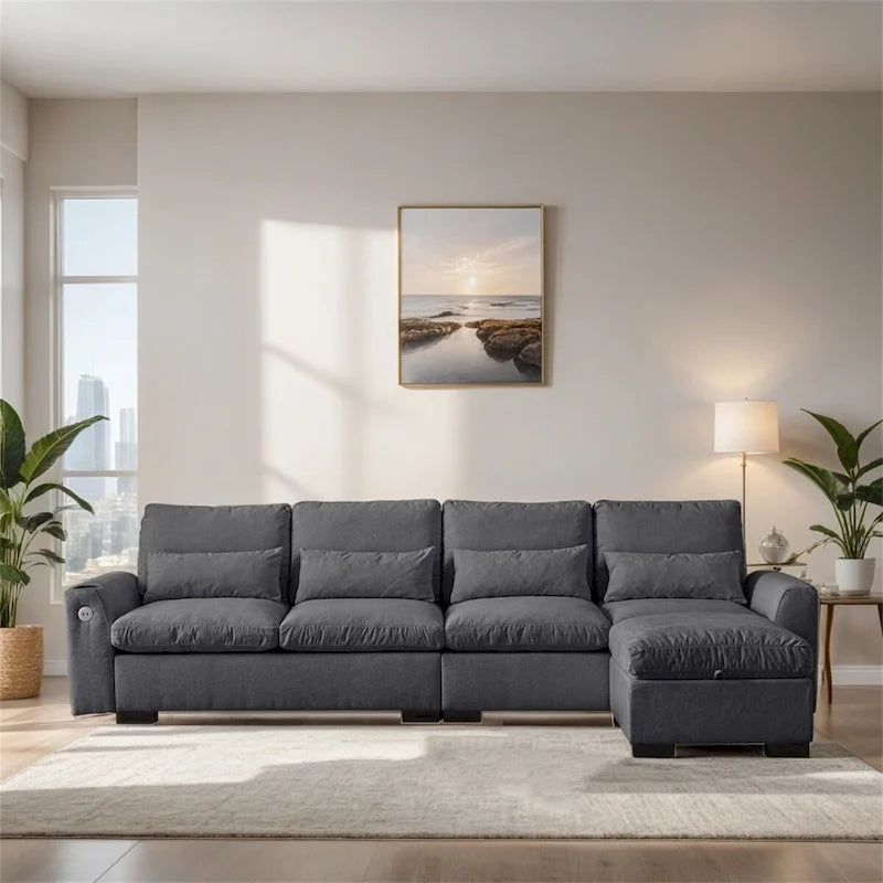 Sectional leather L-Shaped Sofa Couch with Reversible Chaise Lounge
