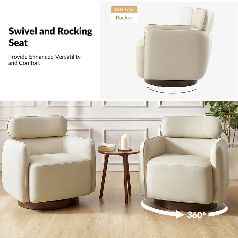 Fauteuil pivotant moderne Raphael en cuir véritable, style tonneau