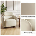 Fauteuil pivotant moderne Raphael en cuir véritable, style tonneau