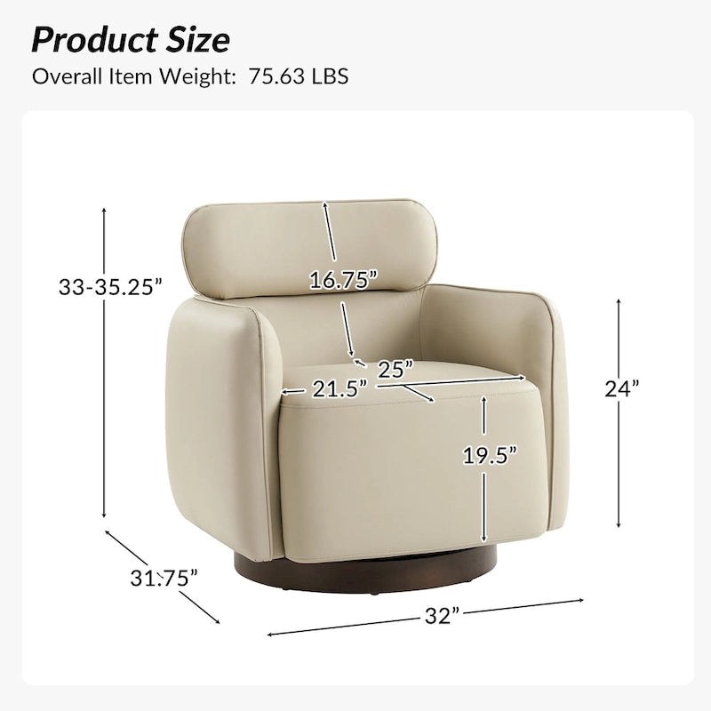 Fauteuil pivotant moderne Raphael en cuir véritable, style tonneau