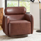 Fauteuil pivotant moderne Raphael en cuir véritable, style tonneau