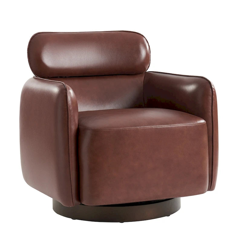 Fauteuil pivotant moderne Raphael en cuir véritable, style tonneau