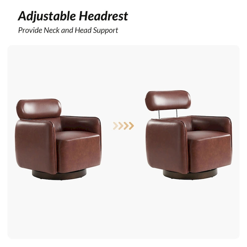 Fauteuil pivotant moderne Raphael en cuir véritable, style tonneau