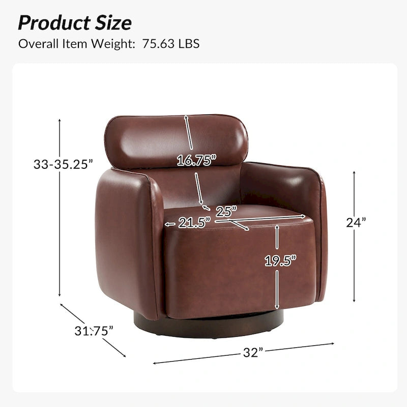Fauteuil pivotant moderne Raphael en cuir véritable, style tonneau