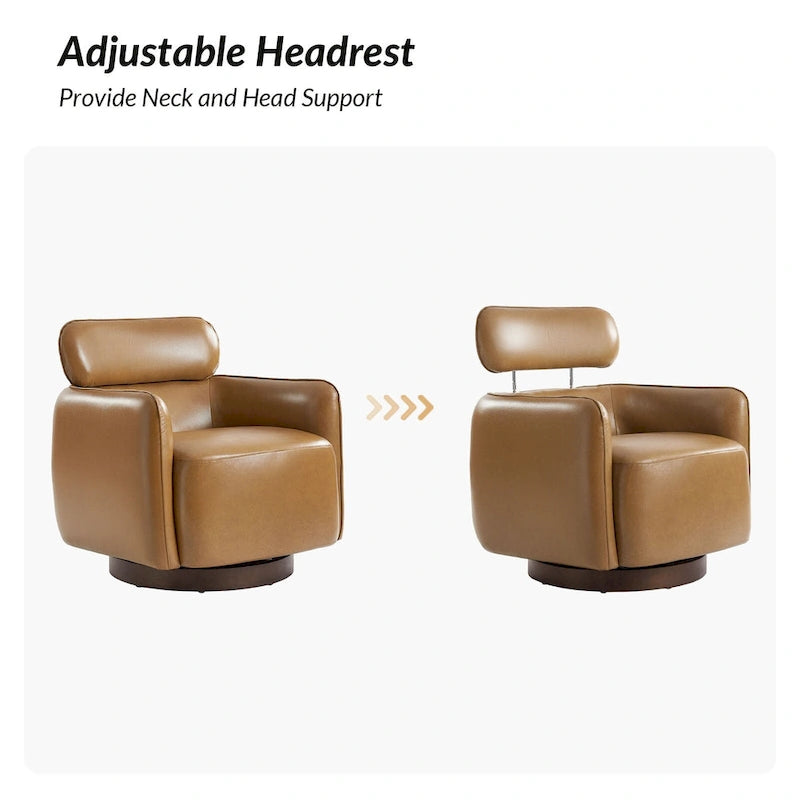 Fauteuil pivotant moderne Raphael en cuir véritable, style tonneau