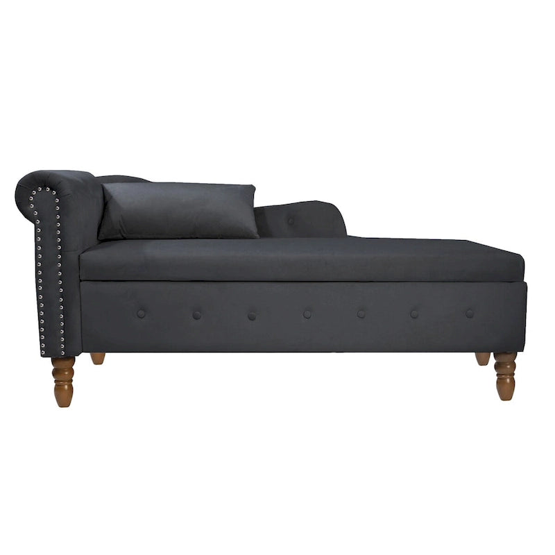 Chaise longue d'intérieur, fauteuil lounge en velours pour chambre à coucher avec rangement et coussin, chaise longue moderne rembourrée à accoudoirs arrondis