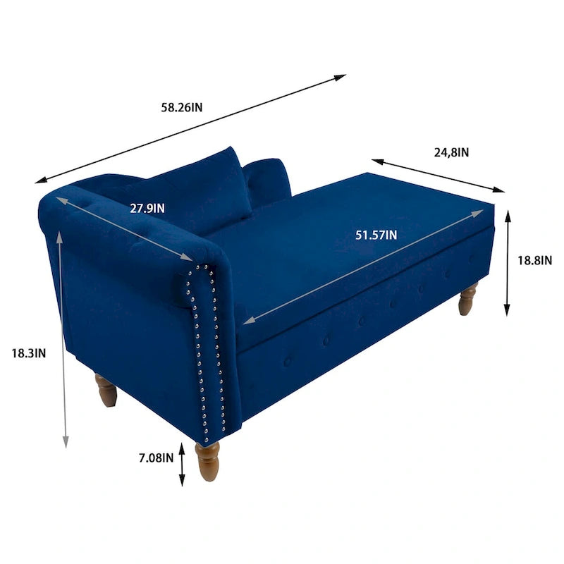 Chaise longue d'intérieur, fauteuil lounge en velours pour chambre à coucher avec rangement et coussin, chaise longue moderne rembourrée à accoudoirs arrondis