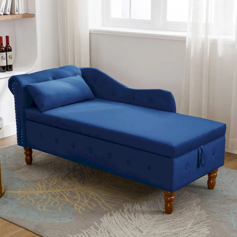 Chaise longue d'intérieur, fauteuil lounge en velours pour chambre à coucher avec rangement et coussin, chaise longue moderne rembourrée à accoudoirs arrondis