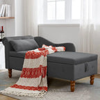 Chaise longue d'intérieur, fauteuil lounge en velours pour chambre à coucher avec rangement et coussin, chaise longue moderne rembourrée à accoudoirs arrondis
