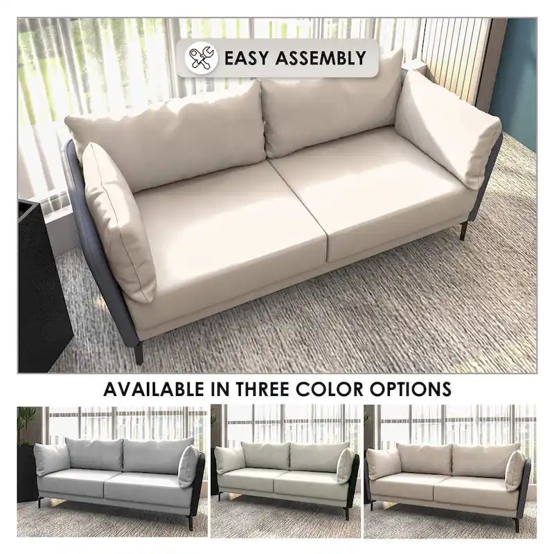 Canapé 3 places Luxify en cuir, revêtu de cuir, avec pieds en métal et coussins amovibles, idéal pour le salon et les pièces de détente.