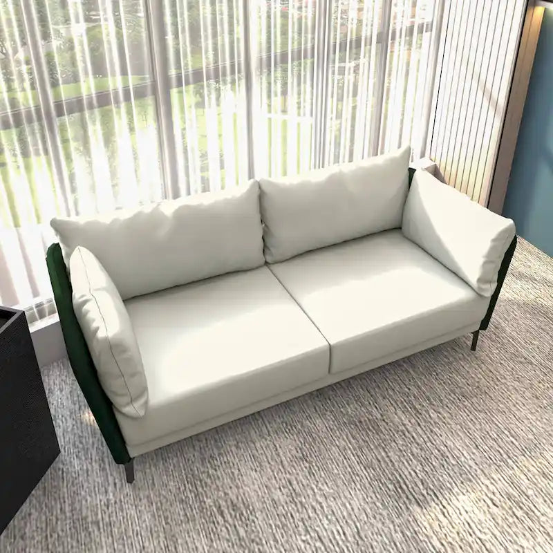 Canapé 3 places Luxify en cuir, revêtu de cuir, avec pieds en métal et coussins amovibles, idéal pour le salon et les pièces de détente.