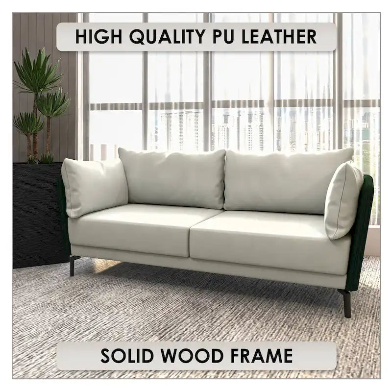 Canapé 3 places Luxify en cuir, revêtu de cuir, avec pieds en métal et coussins amovibles, idéal pour le salon et les pièces de détente.