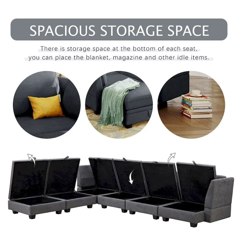Canapé d'angle modulaire moderne en forme de U, convertible en lit avec méridienne réversible pour salon, avec assise de rangement