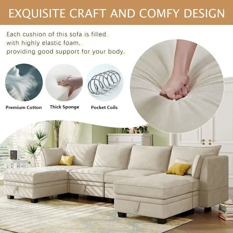 Canapé d'angle modulaire moderne en forme de U, convertible en lit avec méridienne réversible pour salon, avec assise de rangement