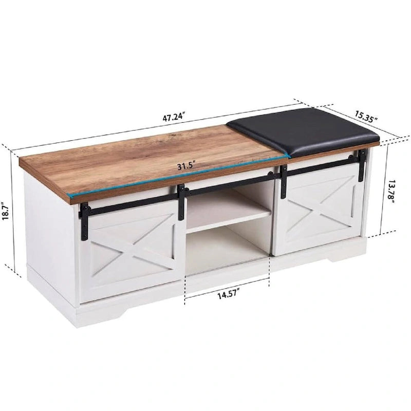 Banc à chaussures d'entrée avec coussin en cuir