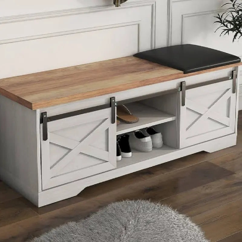 Banc à chaussures d'entrée avec coussin en cuir