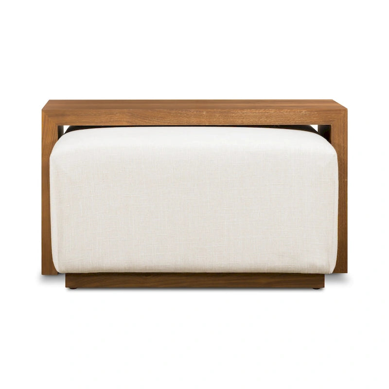 Pouf Jarmo de Poly &amp; Bark avec table réglable en noyer - Cuir italien pleine fleur véritable