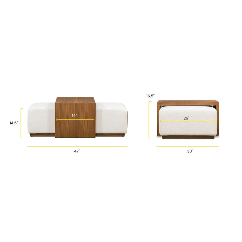 Pouf Jarmo de Poly &amp; Bark avec table réglable en noyer - Cuir italien pleine fleur véritable