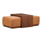 Pouf Jarmo de Poly &amp; Bark avec table réglable en noyer - Cuir italien pleine fleur véritable