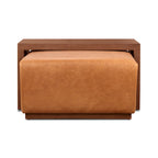 Pouf Jarmo de Poly &amp; Bark avec table réglable en noyer - Cuir italien pleine fleur véritable