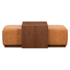 Pouf Jarmo de Poly &amp; Bark avec table réglable en noyer - Cuir italien pleine fleur véritable