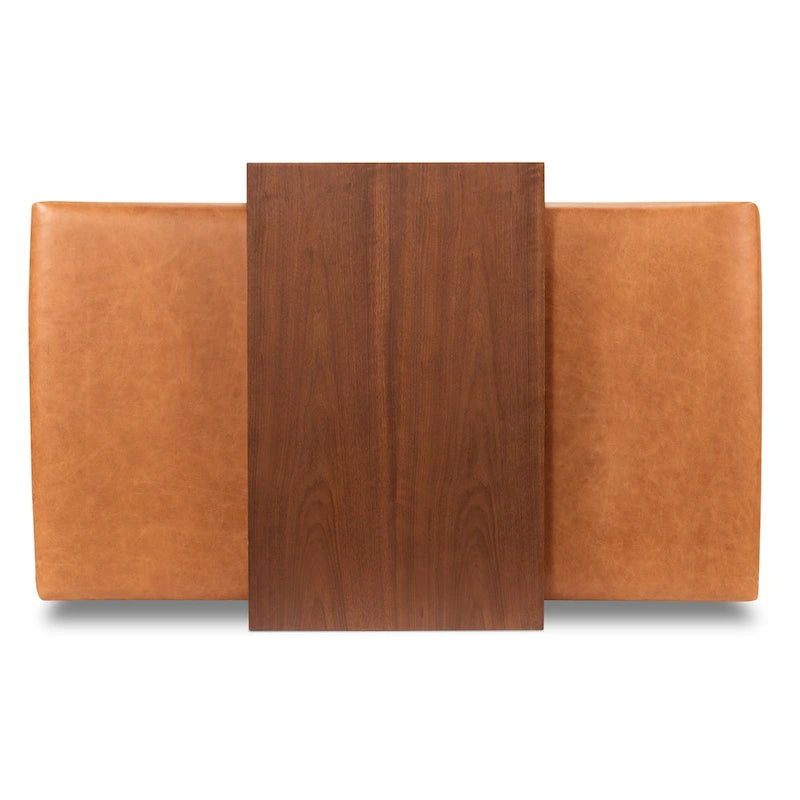 Pouf Jarmo de Poly &amp; Bark avec table réglable en noyer - Cuir italien pleine fleur véritable