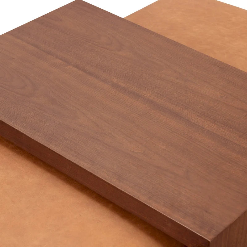 Pouf Jarmo de Poly &amp; Bark avec table réglable en noyer - Cuir italien pleine fleur véritable