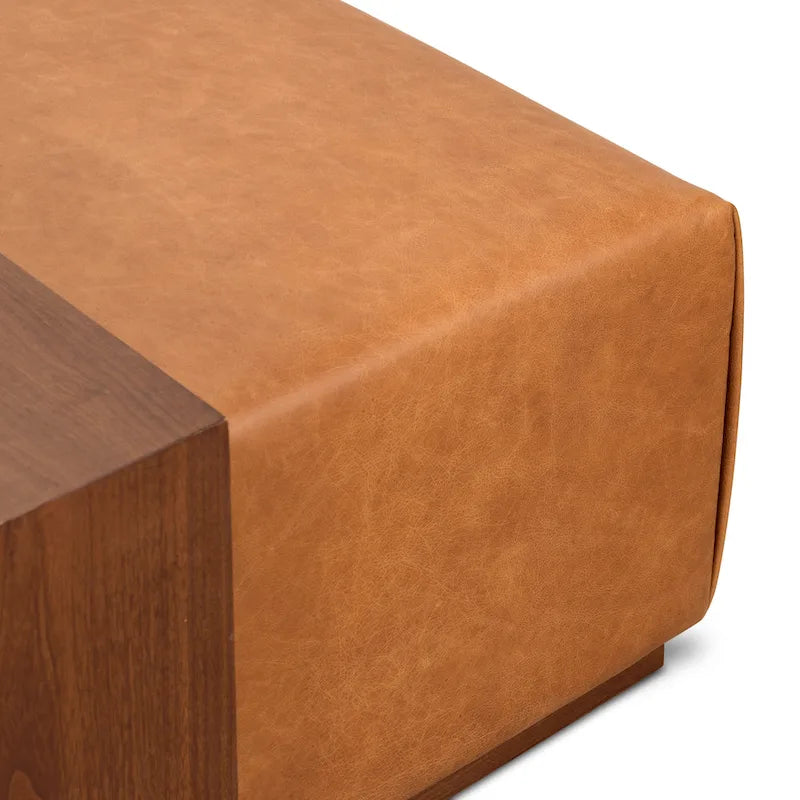 Pouf Jarmo de Poly &amp; Bark avec table réglable en noyer - Cuir italien pleine fleur véritable