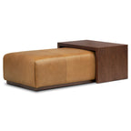 Pouf Jarmo de Poly &amp; Bark avec table réglable en noyer - Cuir italien pleine fleur véritable