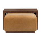 Pouf Jarmo de Poly &amp; Bark avec table réglable en noyer - Cuir italien pleine fleur véritable