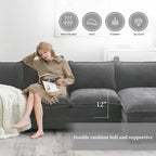 Canapé d'angle en chenille Cloud 118 x 55 cm avec coussins d'assise doubles, canapé-lit 5 places avec méridienne