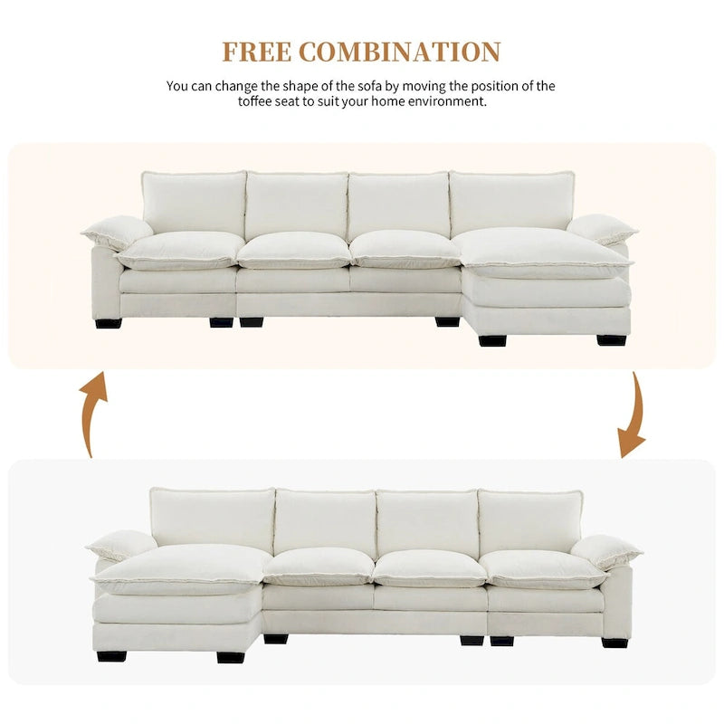 Canapé d'angle en chenille Cloud 118 x 55 cm avec coussins d'assise doubles, canapé-lit 5 places avec méridienne