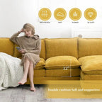 Canapé d'angle en chenille Cloud 118 x 55 cm avec coussins d'assise doubles, canapé-lit 5 places avec méridienne