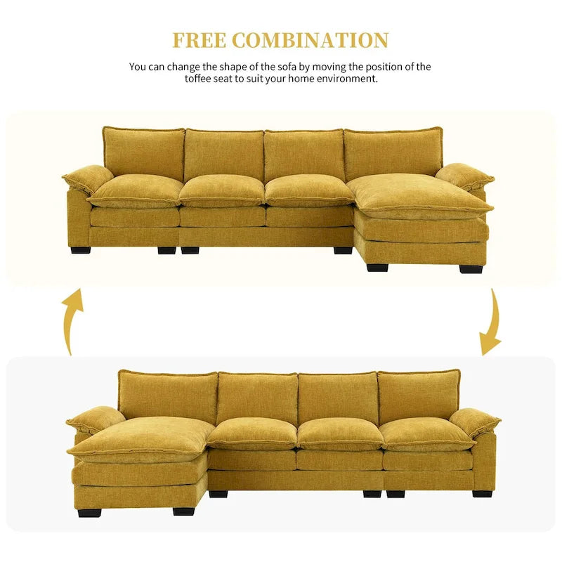 Canapé d'angle en chenille Cloud 118 x 55 cm avec coussins d'assise doubles, canapé-lit 5 places avec méridienne