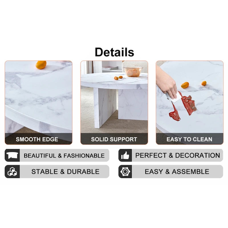Table basse ronde en MDF blanc à motifs, idéale pour les petits espaces et les salons.