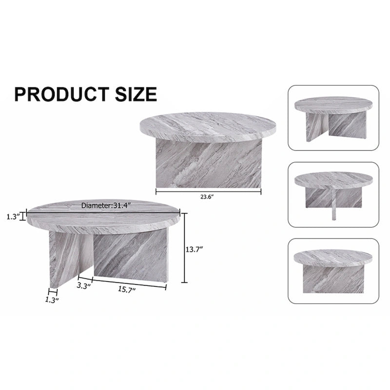 Table basse ronde en MDF blanc à motifs, idéale pour les petits espaces et les salons.