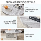 Table basse ronde en MDF blanc à motifs, idéale pour les petits espaces et les salons.